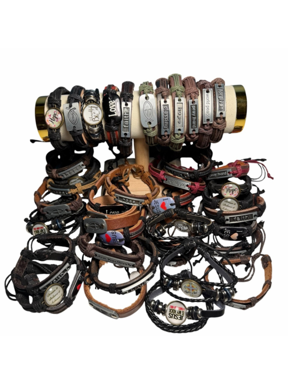 Lot of Faith-Based / Christian Adjustable Leather Bracelets
